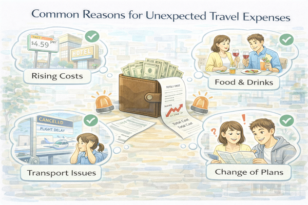 여행 경비가 예상보다 늘어나는 이유를 설명하는 이미지