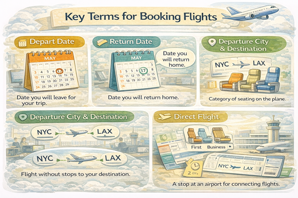 항공권 예매 기본 용어를 설명하는 안내 이미지