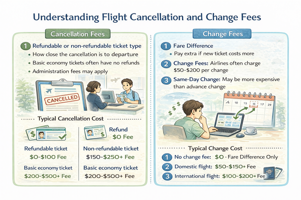 항공권 취소와 변경 수수료 구조를 설명하는 안내 이미지