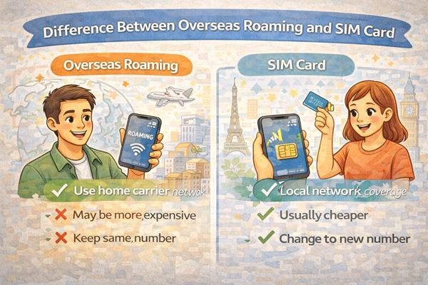 해외 로밍과 유심의 차이점을 설명하는 안내 이미지